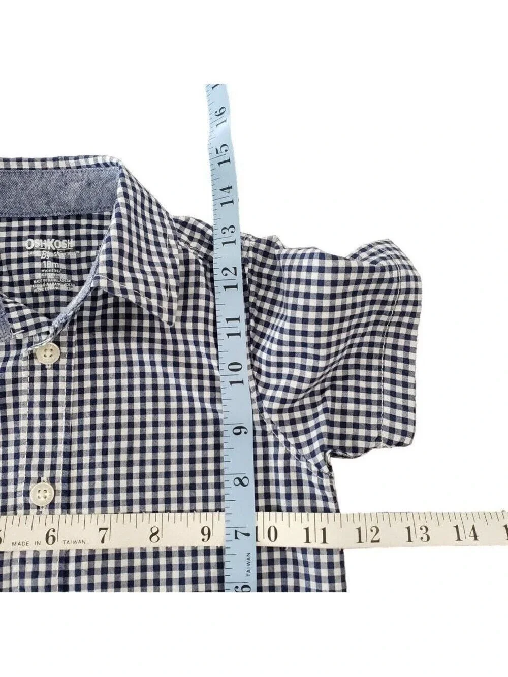 OshKosh Boys 18M Blue Gingham Button Up Shirt Short Sleeve